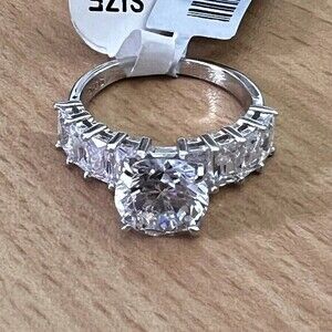 925‎ Sterling Silver | CZ Luxury Solitaire Ring Women's Size 8 Rhodium Finish